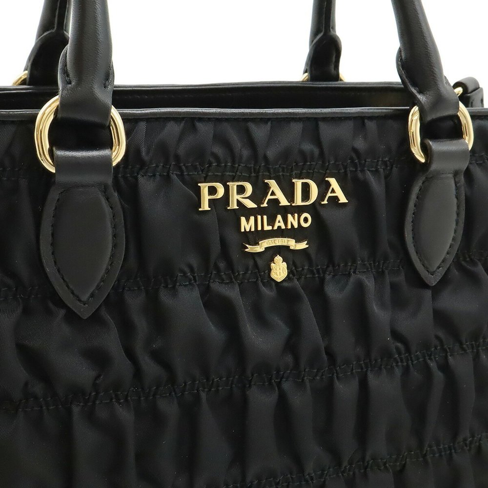 PRADA Gathered Handbag/Shoulder Bag in Nylon and Leather (NERO) Black (1BA173) - Picture 10 of 10